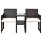 Brown Rattan Two-Seat Chair with White Cushions and Built-In Table